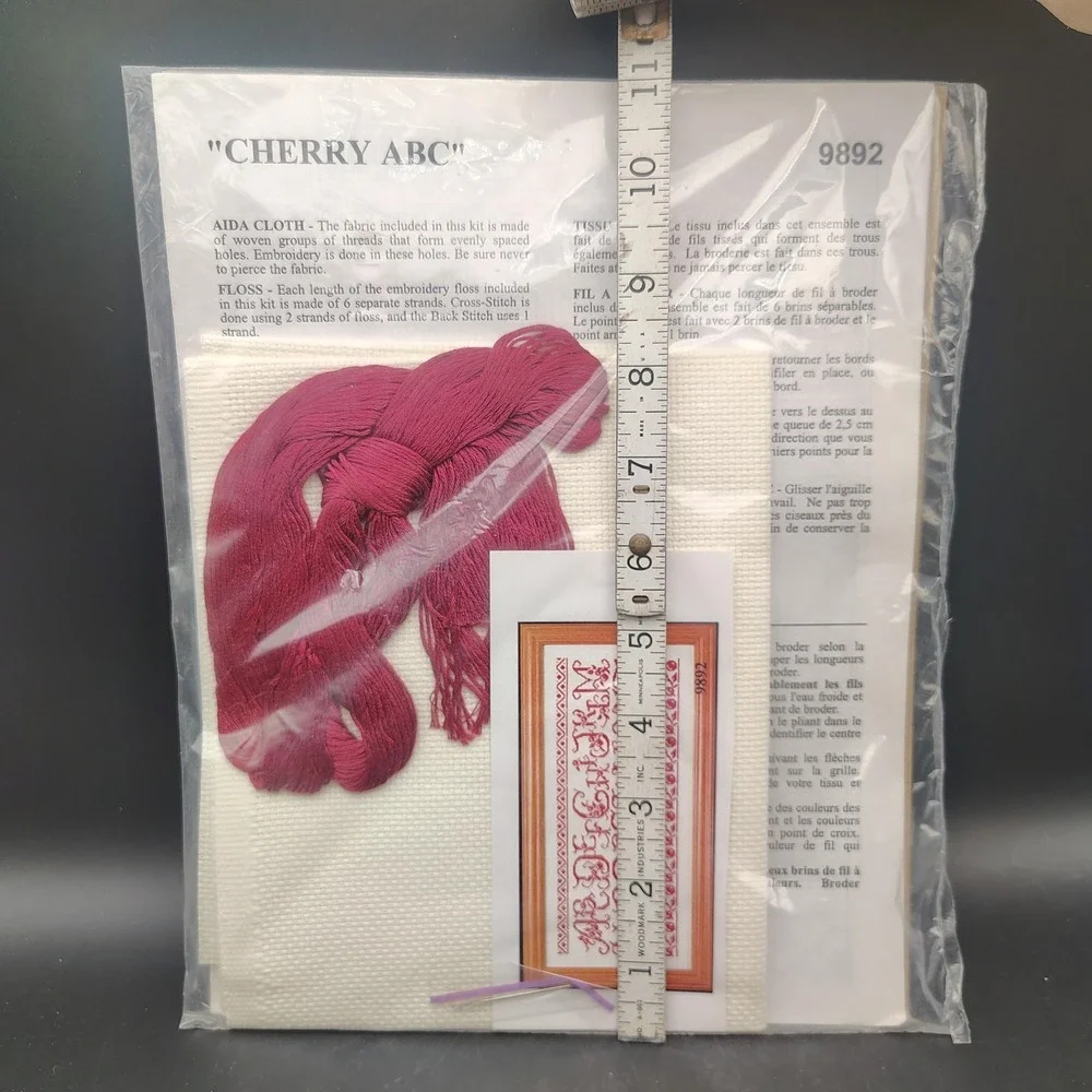 Vintage Cherry ABC Cross Stitch Kit France 9892 Red Thread Aida Cloth Sampler